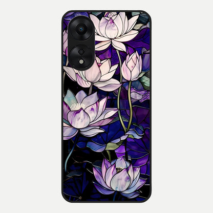  Purple Lotus Pattern Glass Case For Oppo A78 5G back cover – full design glossy printed glass finish