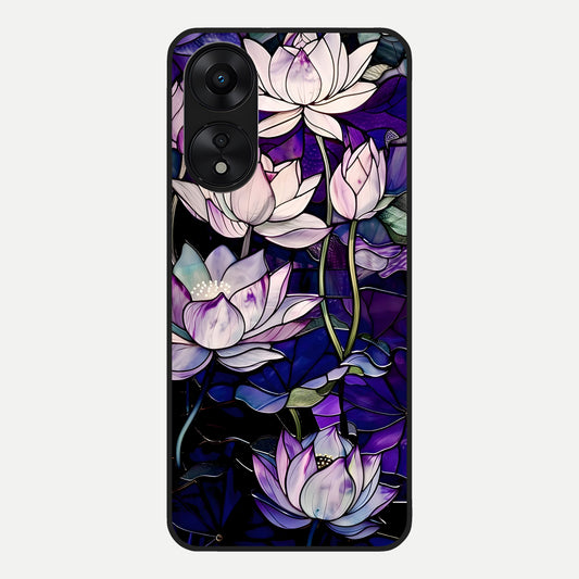  Purple Lotus Pattern Glass Case For Oppo A78 5G back cover – full design glossy printed glass finish