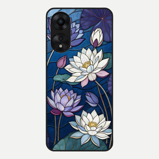  Purple Lotus Stained Glass Case For Oppo A78 5G back cover – full design glossy printed glass finish