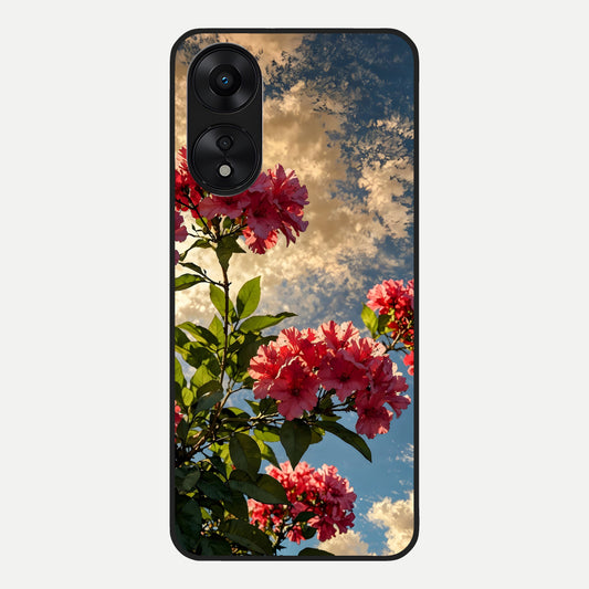  Red Bloom Skies Glass Case For Oppo A78 5G back cover – full design glossy printed glass finish