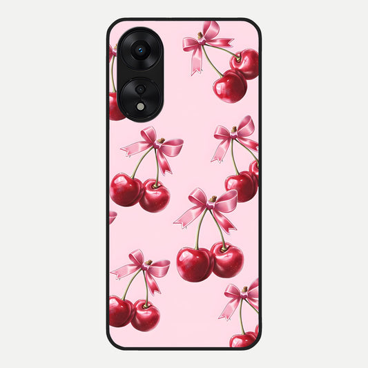  Red Cherries Pattern Glass Case For Oppo A78 5G back cover – full design glossy printed glass finish
