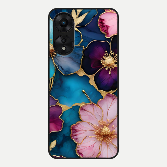  Sparkle Floral Glass Case For Oppo A78 5G back cover – full design glossy printed glass finish