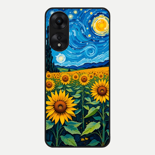  Starry Sunflower Dreams Glass Case For Oppo A78 5G back cover – full design glossy printed glass finish