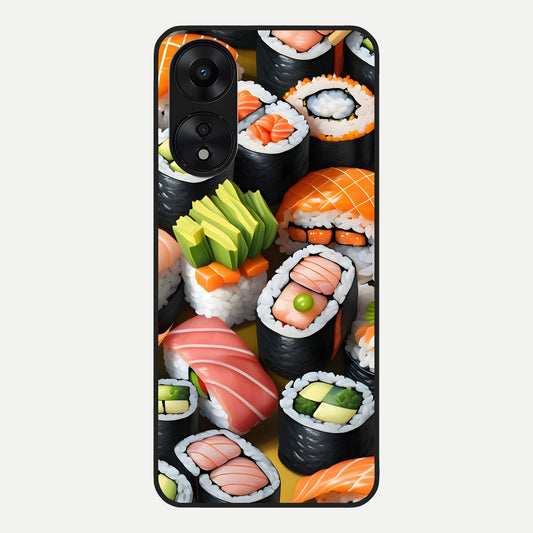  Sushi Food Pattern Glass Case For Oppo A78 5G back cover – full design glossy printed glass finish