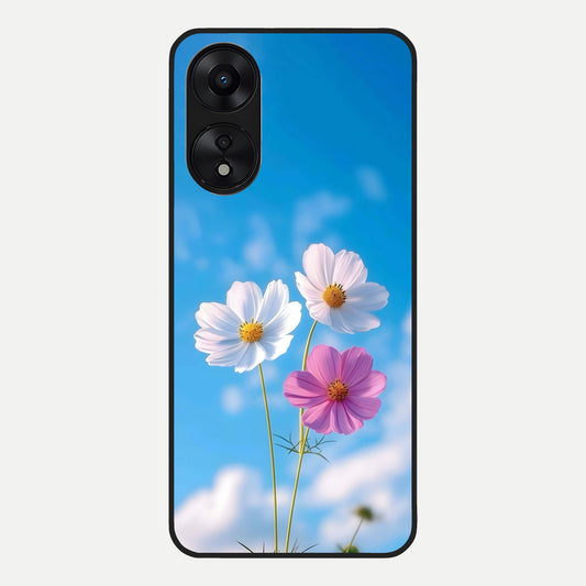  Tripple Flowers With Sky Glass Case For Oppo A78 5G back cover – full design glossy printed glass finish