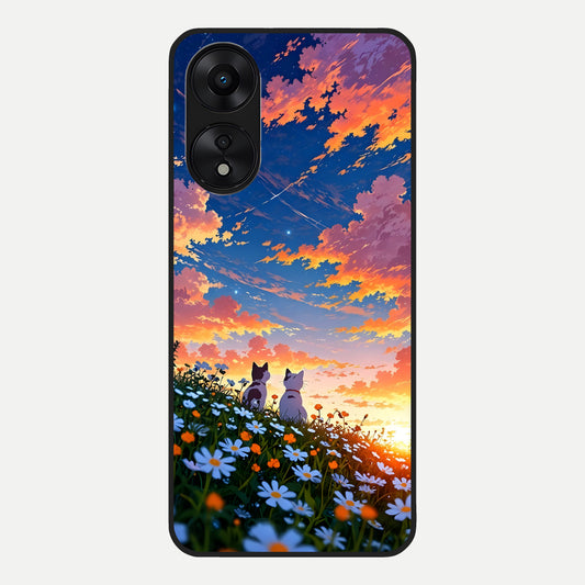  Two Cats Friends Glass Case For Oppo A78 5G back cover – full design glossy printed glass finish
