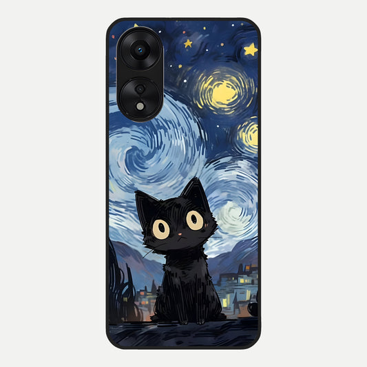  Van Gogh Cat Glass Case For Oppo A78 5G back cover – full design glossy printed glass finish
