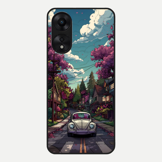  Vintage Street Drive Glass Case For Oppo A78 5G back cover – full design glossy printed glass finish