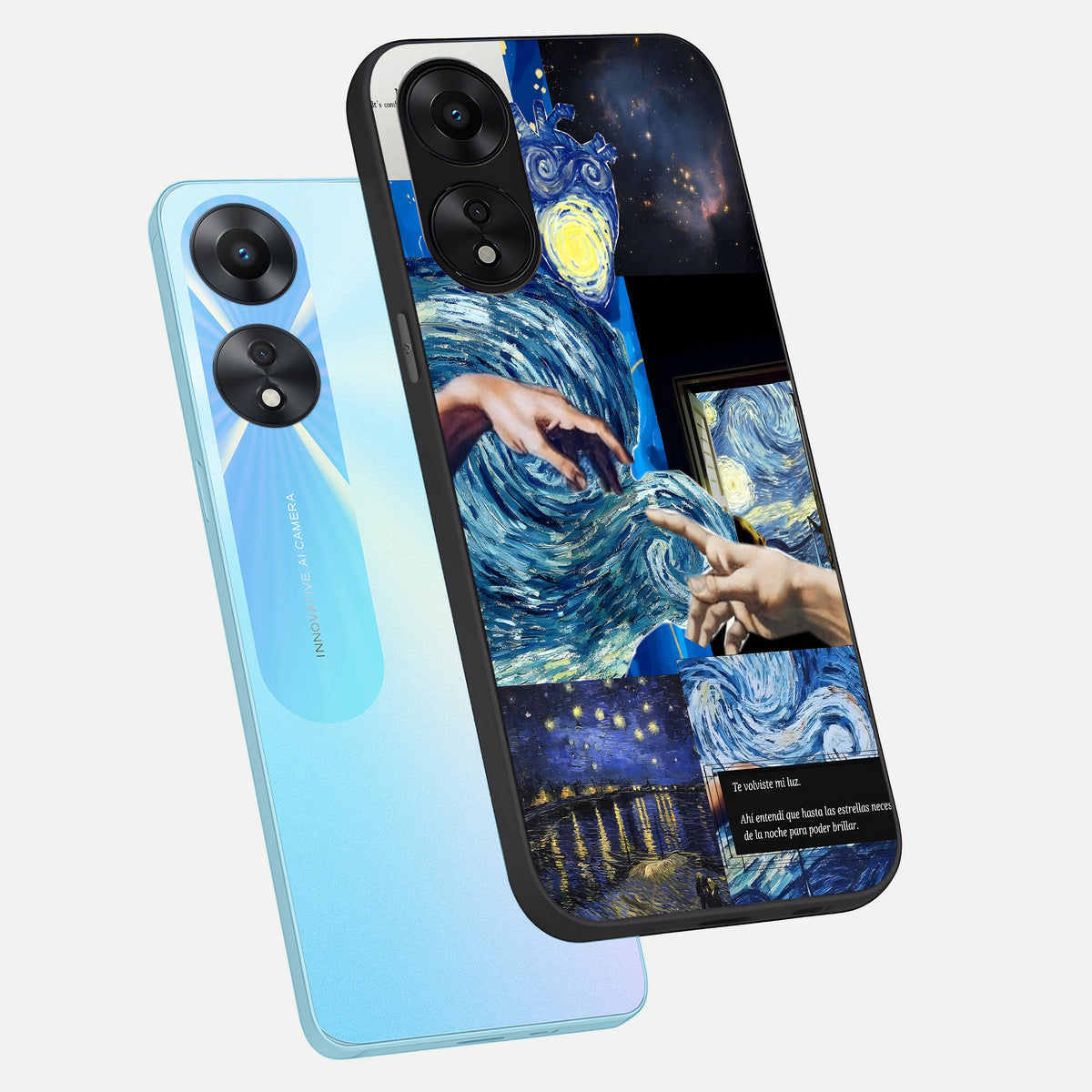  Aesthetic Vando Hands phone case For Oppo A78 5G showing premium glass back cover with detailed artwork