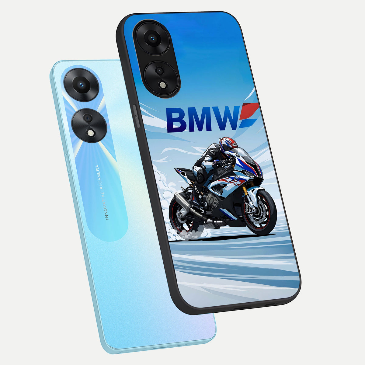  BMW Power Drift phone case For Oppo A78 5G showing premium glass back cover with detailed artwork