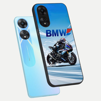  BMW Power Drift phone case For Oppo A78 5G showing premium glass back cover with detailed artwork