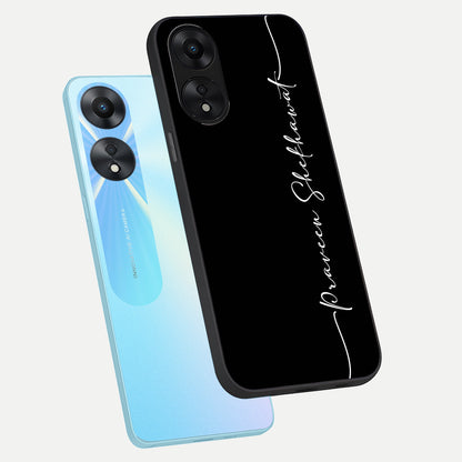  Black Tune Custom Name phone case For Oppo A78 5G showing premium glass back cover with detailed artwork