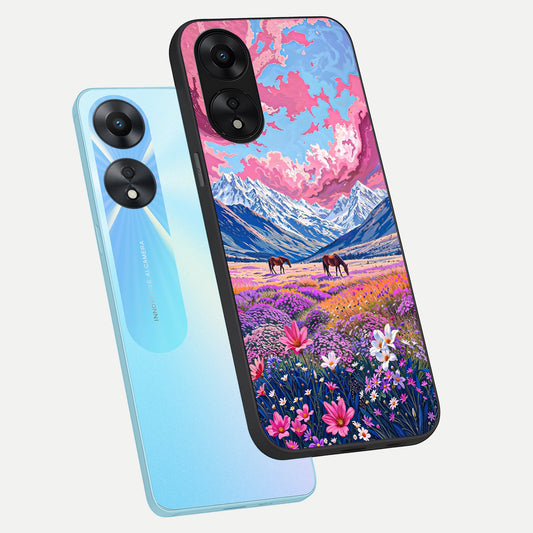  Blossom Valley Dream phone case For Oppo A78 5G showing premium glass back cover with detailed artwork