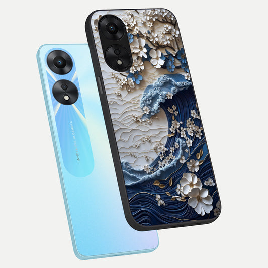  Blossom Wave Art phone case For Oppo A78 5G showing premium glass back cover with detailed artwork