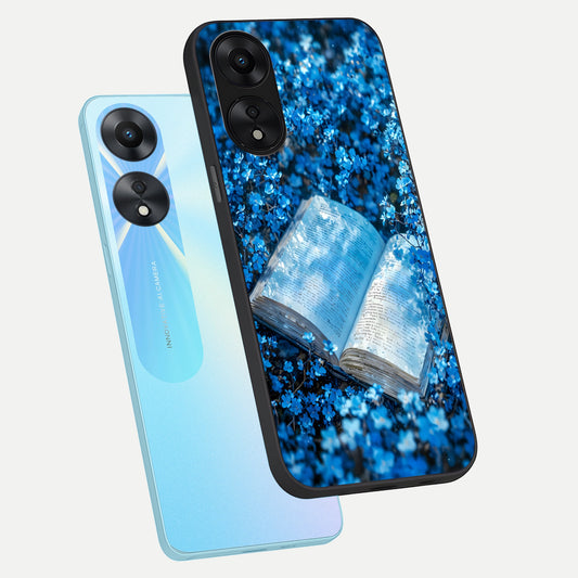  Blue Bloom Tales phone case For Oppo A78 5G showing premium glass back cover with detailed artwork
