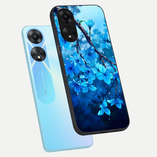  Blue Blossoms Branch phone case For Oppo A78 5G showing premium glass back cover with detailed artwork