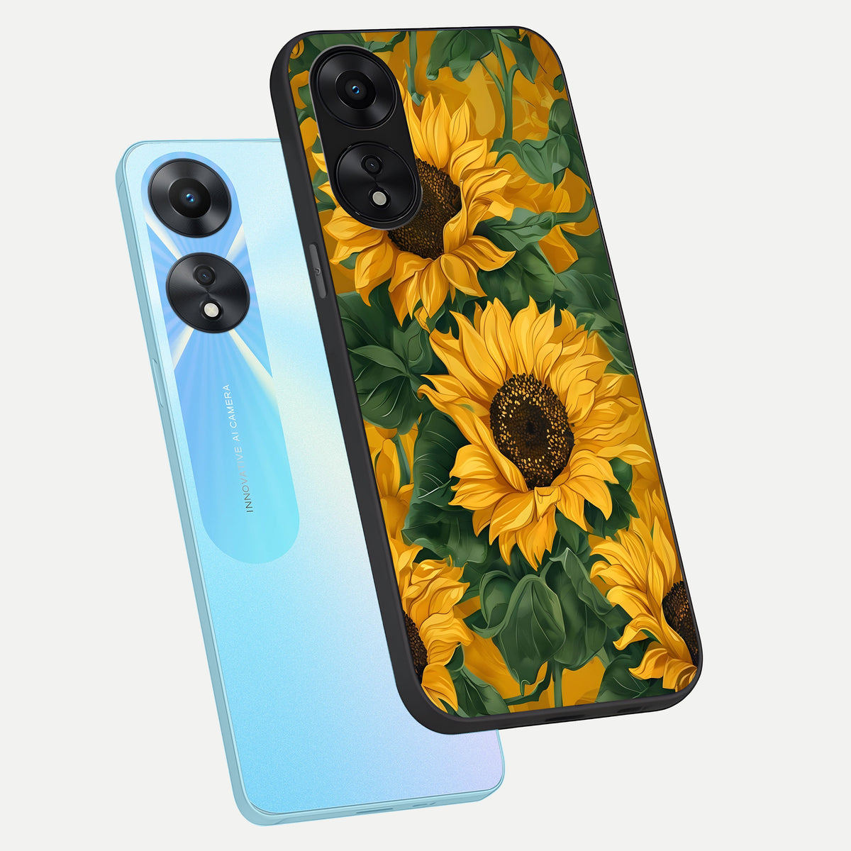  Bright Sunflower Bloom phone case For Oppo A78 5G showing premium glass back cover with detailed artwork