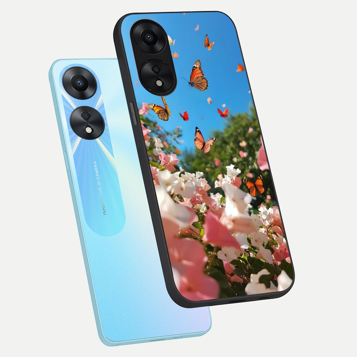  Butterflies In Bloom Sky phone case For Oppo A78 5G showing premium glass back cover with detailed artwork