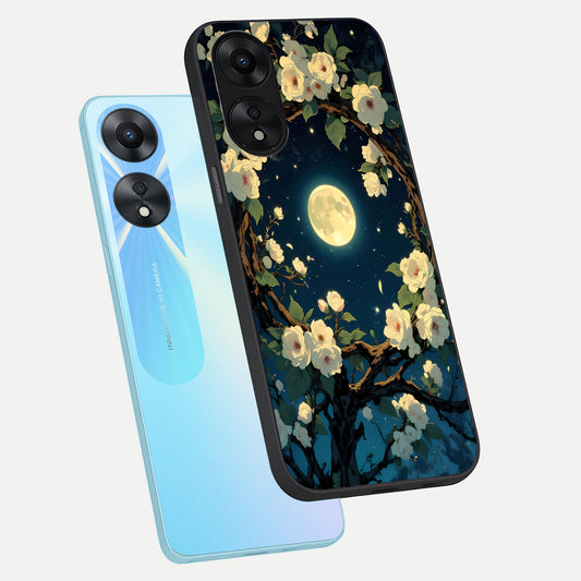  Celestial Moon And Flower phone case For Oppo A78 5G showing premium glass back cover with detailed artwork