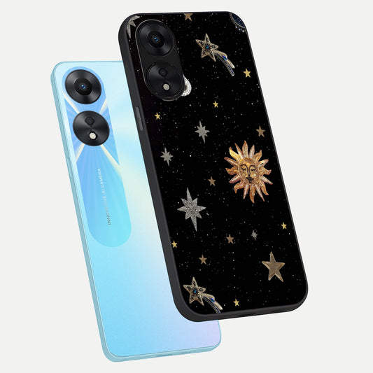  Celestial Moon With Stars phone case For Oppo A78 5G showing premium glass back cover with detailed artwork