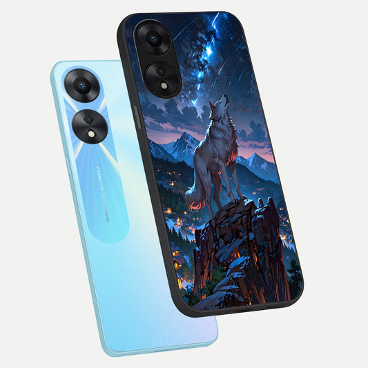  Celestial Wolf Howl phone case For Oppo A78 5G showing premium glass back cover with detailed artwork