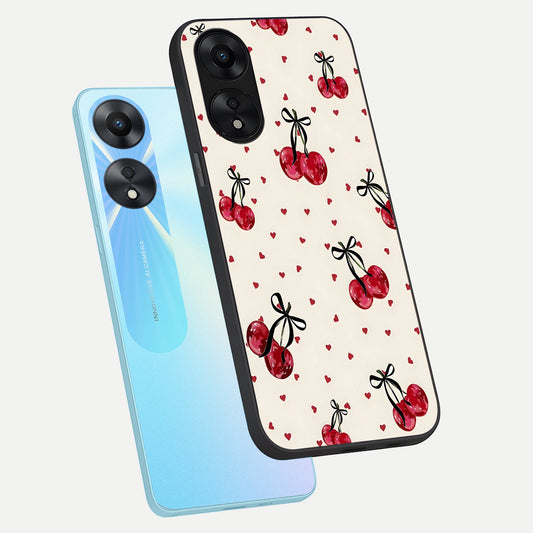  Cherry Heart Bow phone case For Oppo A78 5G showing premium glass back cover with detailed artwork