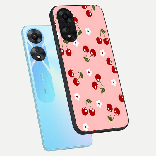  Cherry Love Mood phone case For Oppo A78 5G showing premium glass back cover with detailed artwork