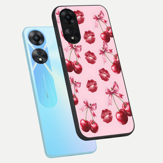 Cherry With Lips phone case For Oppo A78 5G showing premium glass back cover with detailed artwork