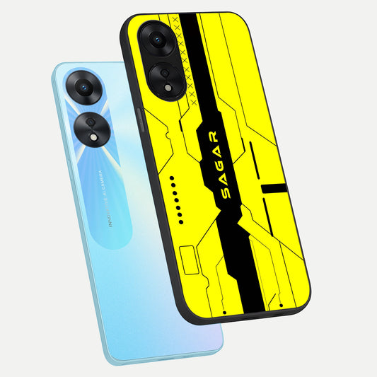  Circuit CYBERPUNK Custom Name phone case For Oppo A78 5G showing premium glass back cover with detailed artwork