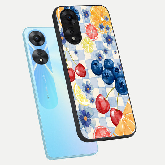  Citrus Bloom Joy phone case For Oppo A78 5G showing premium glass back cover with detailed artwork