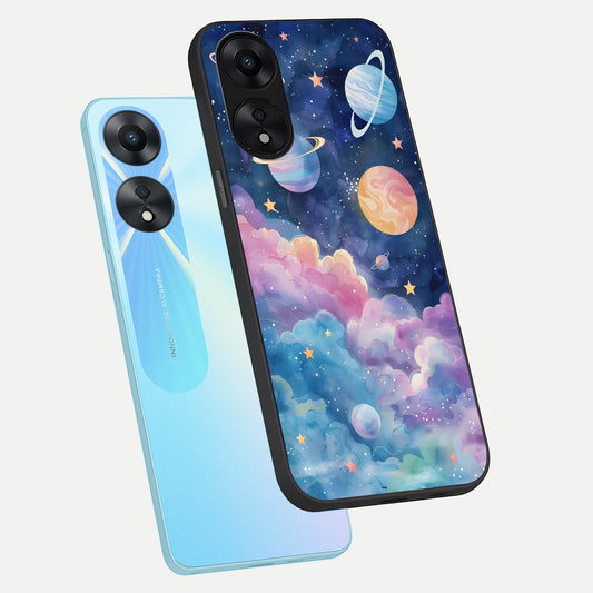  Cosmic Planet Dreams phone case For Oppo A78 5G showing premium glass back cover with detailed artwork