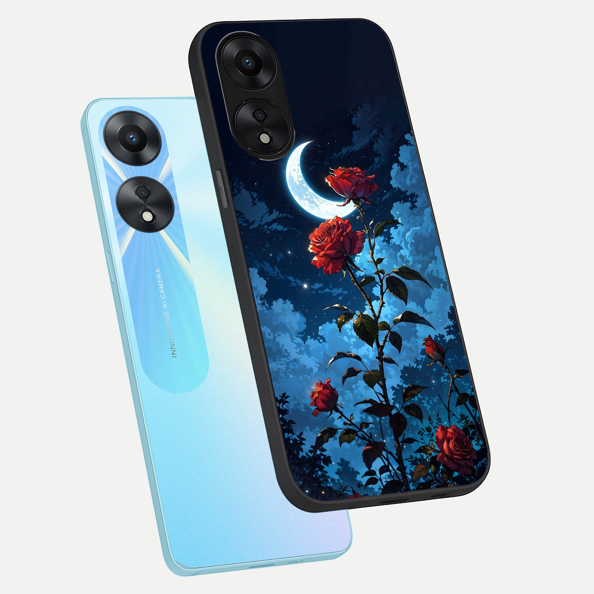  Crimson Rose Moon phone case For Oppo A78 5G showing premium glass back cover with detailed artwork
