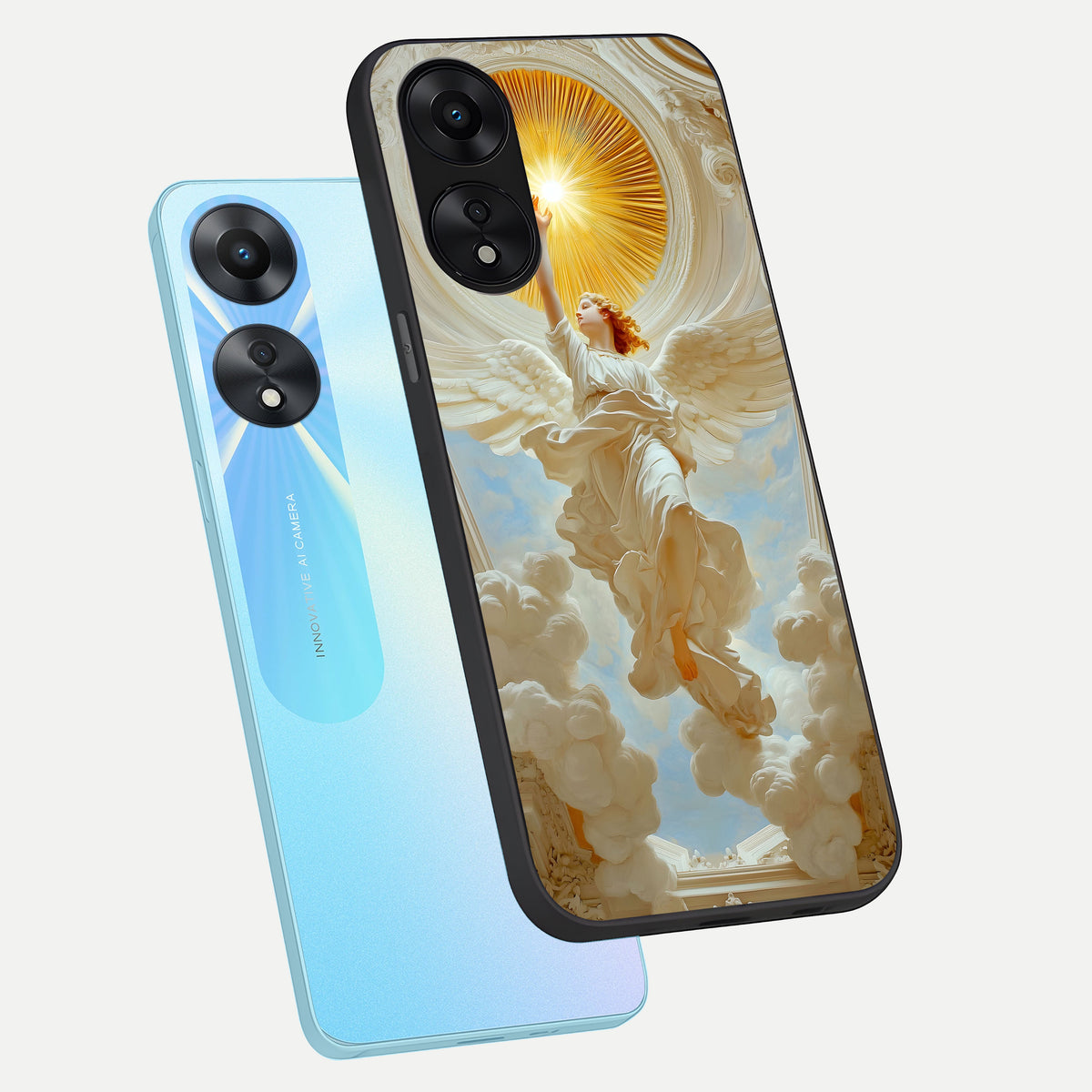  Divine Light Angel phone case For Oppo A78 5G showing premium glass back cover with detailed artwork