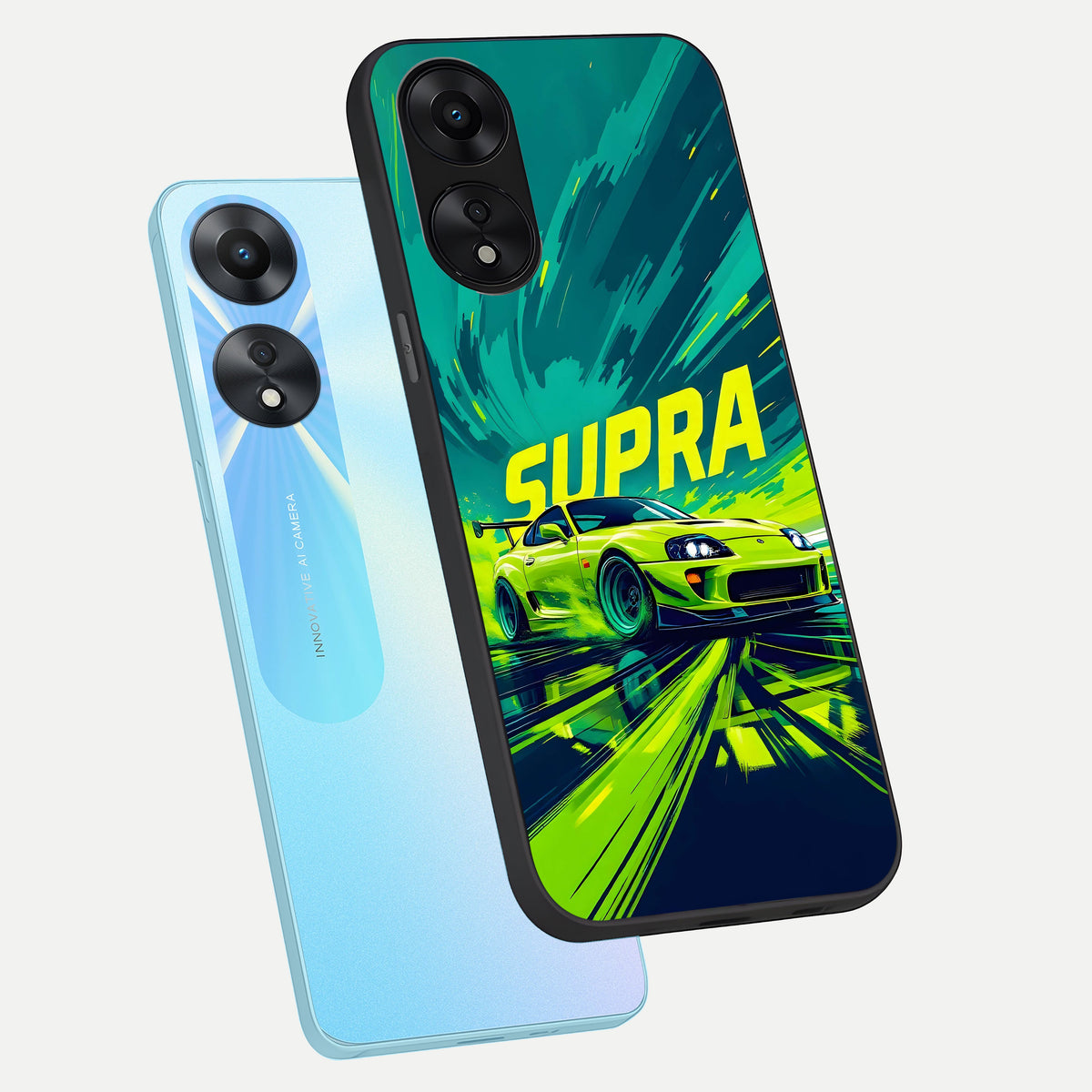  Electric Supra Thunder phone case For Oppo A78 5G showing premium glass back cover with detailed artwork