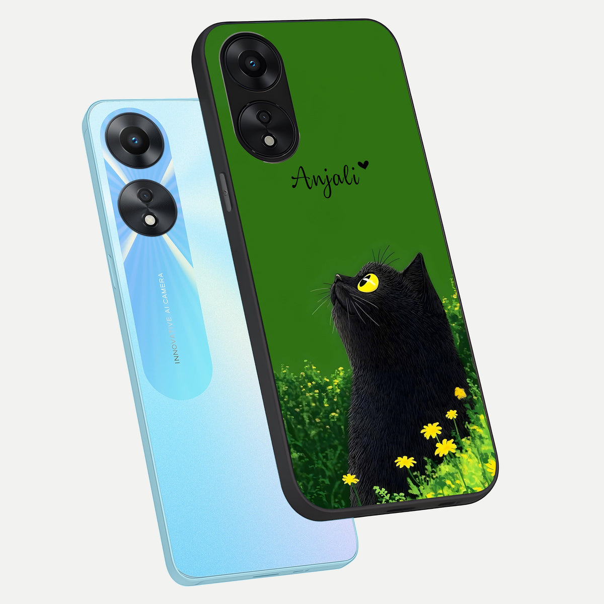  Emerald Cat Custom Name phone case For Oppo A78 5G showing premium glass back cover with detailed artwork
