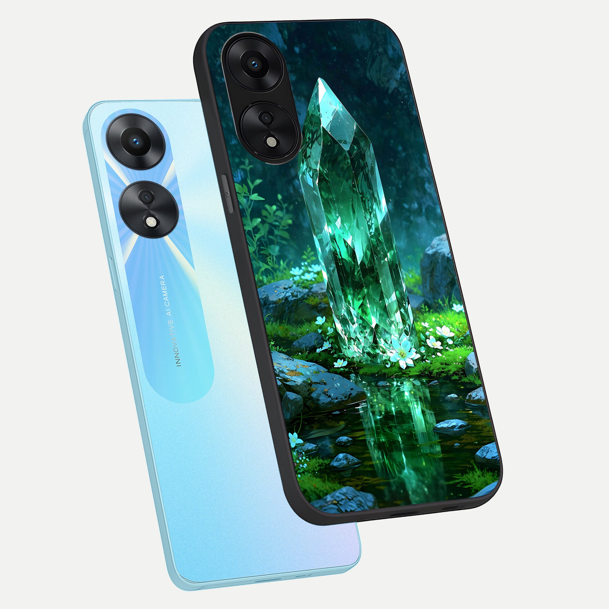  Emerald Light Crystal phone case For Oppo A78 5G showing premium glass back cover with detailed artwork