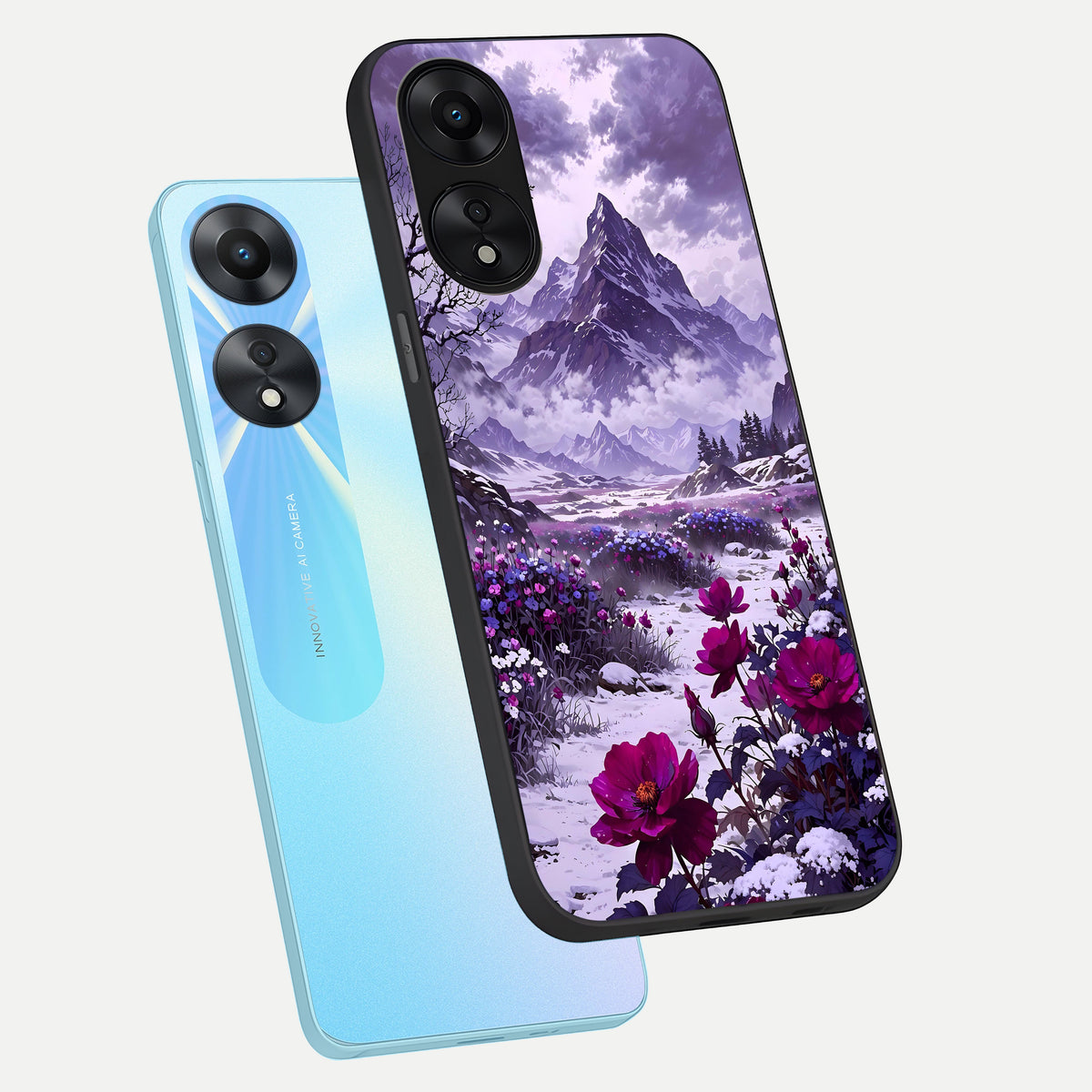  Flower Mountain View phone case For Oppo A78 5G showing premium glass back cover with detailed artwork
