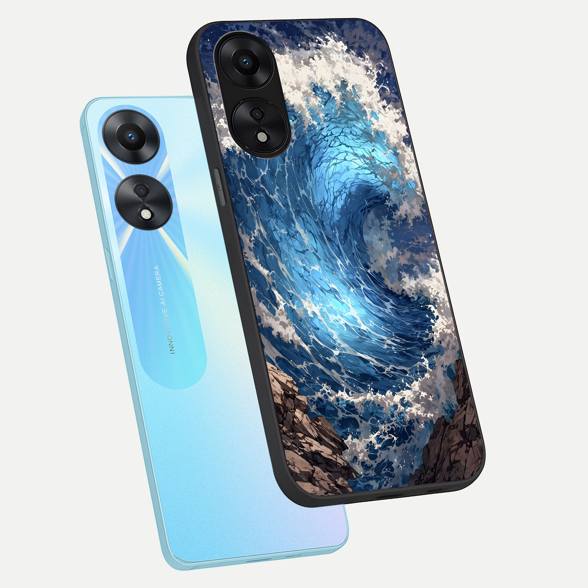  Giant Ocean Wave phone case For Oppo A78 5G showing premium glass back cover with detailed artwork