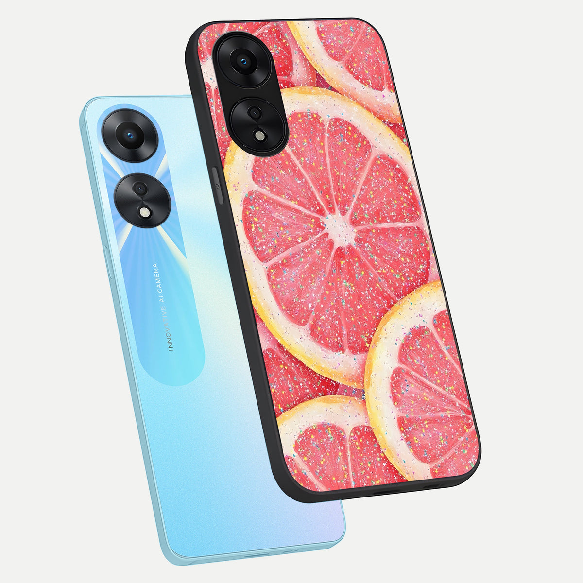  Glitter Grapefruit phone case For Oppo A78 5G showing premium glass back cover with detailed artwork