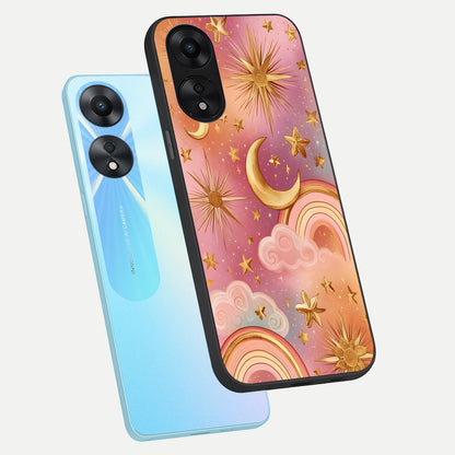 Golden Celestial Dreams phone case For Oppo A78 5G showing premium glass back cover with detailed artwork