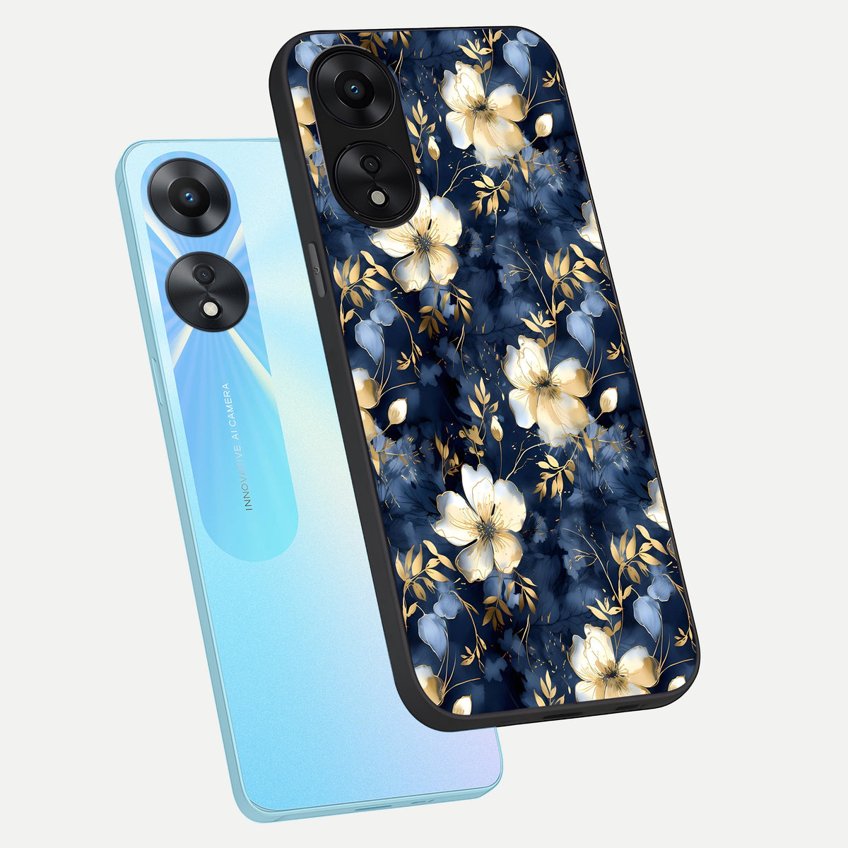  Golden Midnight Bloom phone case For Oppo A78 5G showing premium glass back cover with detailed artwork