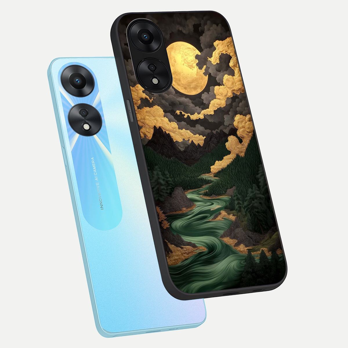  Golden River Moon phone case For Oppo A78 5G showing premium glass back cover with detailed artwork