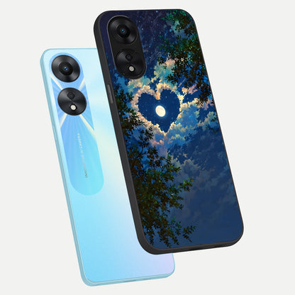  Heart With Moon Sky phone case For Oppo A78 5G showing premium glass back cover with detailed artwork