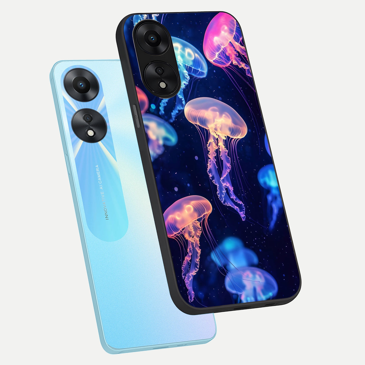  Jellyfish Pattern phone case For Oppo A78 5G showing premium glass back cover with detailed artwork