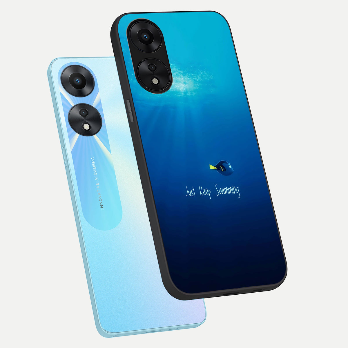  Just Keep Swimming phone case For Oppo A78 5G showing premium glass back cover with detailed artwork