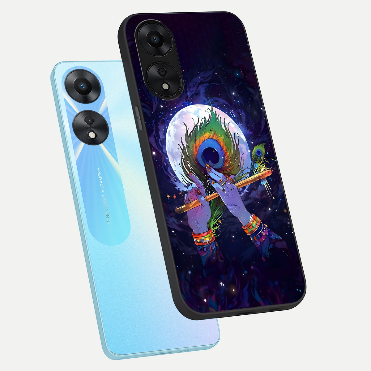  Krishna Hands Art phone case For Oppo A78 5G showing premium glass back cover with detailed artwork