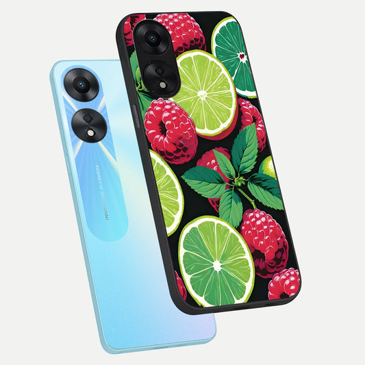  Lime and Raspberry Pattern phone case For Oppo A78 5G showing premium glass back cover with detailed artwork