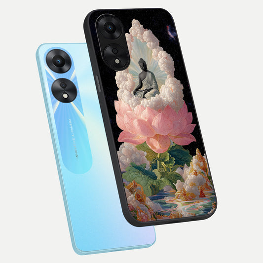  Lotus Divine Peace phone case For Oppo A78 5G showing premium glass back cover with detailed artwork