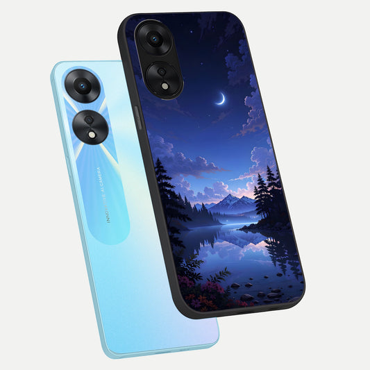  Midnight Lake Peace phone case For Oppo A78 5G showing premium glass back cover with detailed artwork
