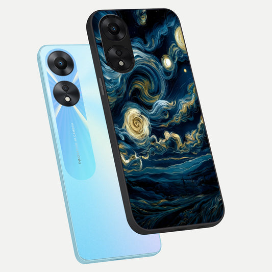 Midnight Sky Whirl phone case For Oppo A78 5G showing premium glass back cover with detailed artwork